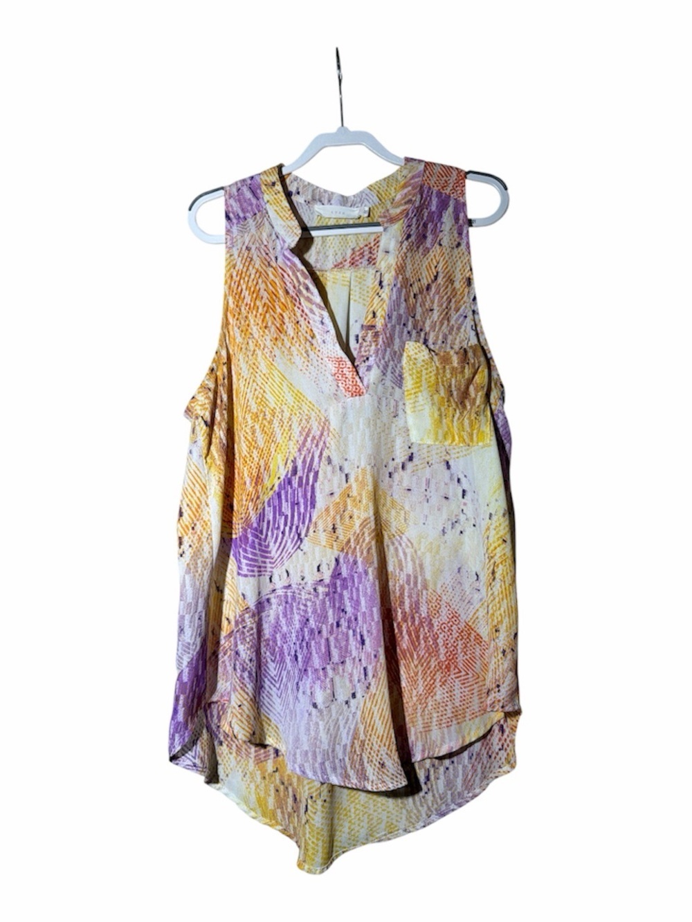 Lush Sunset Inspired V-Neck Sleeveless Flowy Blouse, XS